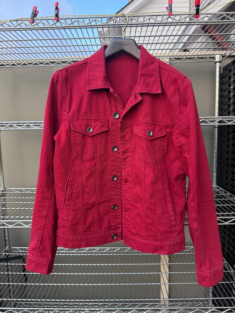 Red Denim Trucker Jacket Men’s Button Front Cotton Jacket